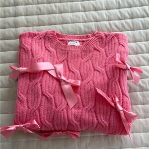 Frock Candy Pink Bow Cable Knit Sweater